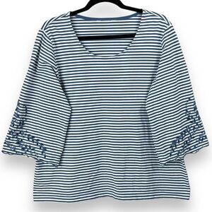 Christopher & Banks Half Sleeve Striped Tee XL Women’s Blue White Cut Out Lace